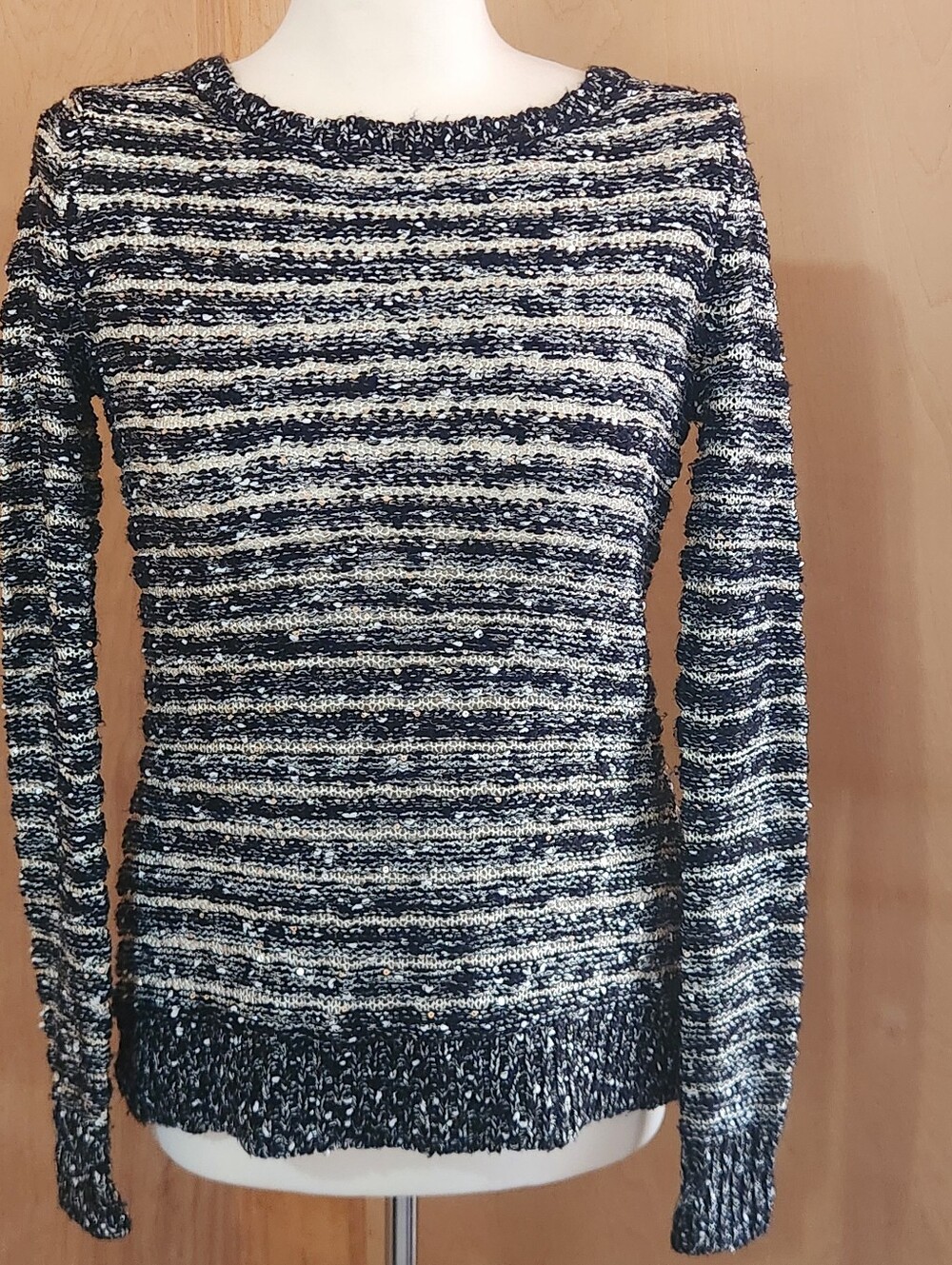 VTG Y2K Harley-Davidson Sequin Metallic Striped Knit Sweater 90s Grunge Crew